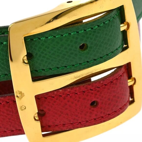 Hermes Reversible Belt Red Green Yellow Courchevel #70 Small Good ◯U MS 144607 - Picture 8 of 12